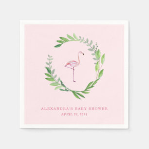 Serviette En Papier Serre verte   Flamant rose rose