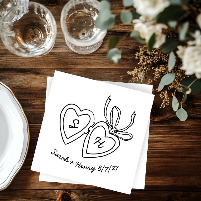 Serviette En Papier Serrure de coeur Whimsical Doodle Croquis moderne  (Whimsical Heart Locket Doodle Sketch Modern CUSTOM Napkins
)