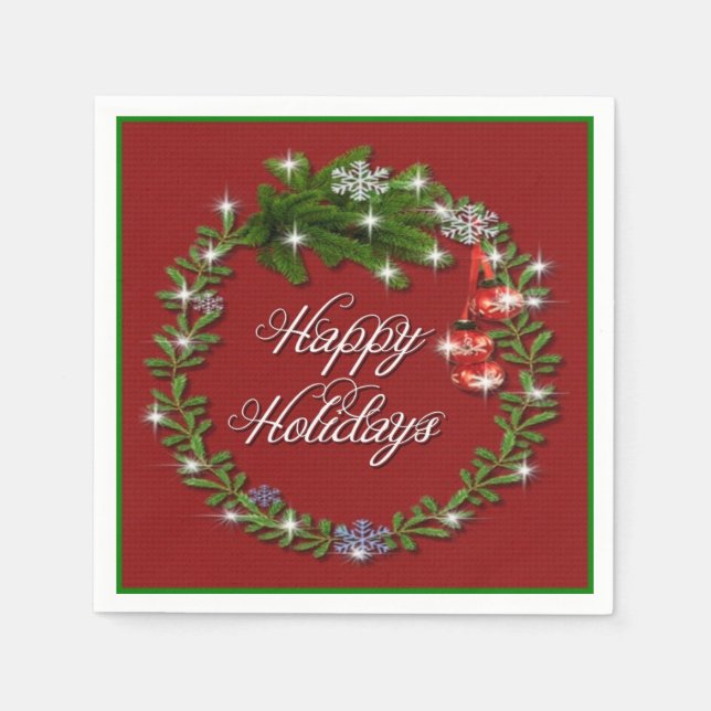 Serviette En Papier Serrure de Noël Rouge Joyeux Vacances serviettes (Devant)