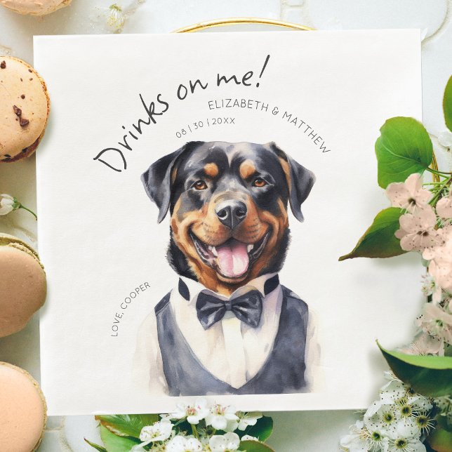 Serviette En Papier Serveur Rottweiler Élégant Aquarelle Personnalisab (Créateur téléchargé)