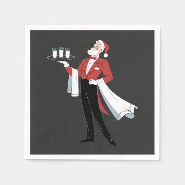 Serviette En Papier Serveuse de Noël Santa Serveuse Noël  (Devant)