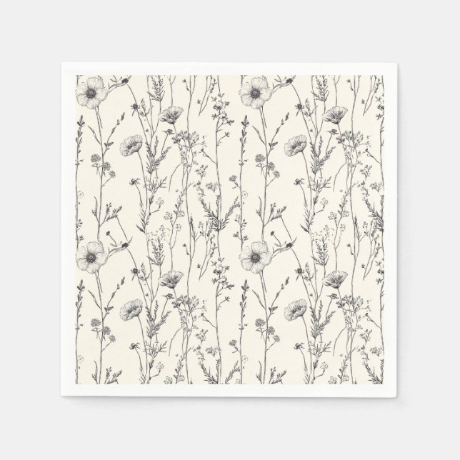 Serviette En Papier Serviette de fleurs sauvages à la crème fine et do (Devant)