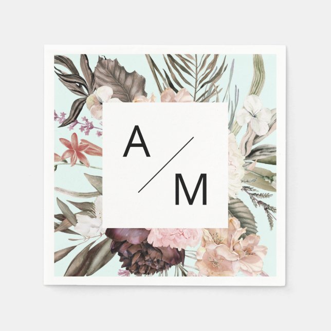 Serviette En Papier Serviette de mariage à motif floral monogramme (Devant)