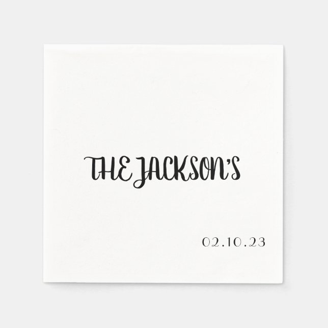 Serviette En Papier Serviette de mariage simple avec nom de famille de (Devant)