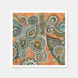 Serviette En Papier serviette de papier orange de Paisley