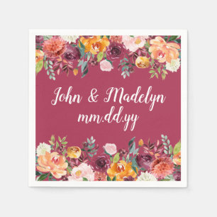 Serviette En Papier Serviette Mariage Bourgogne personnalisée Floral