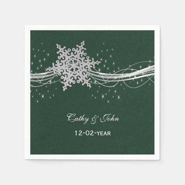 Serviette En Papier serviette mariage personnalisée en argent vert (Devant)