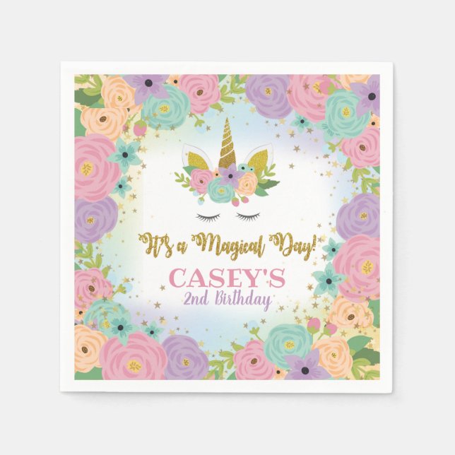 Serviette En Papier Serviette pour fête d'anniversaire Licorne (Devant)