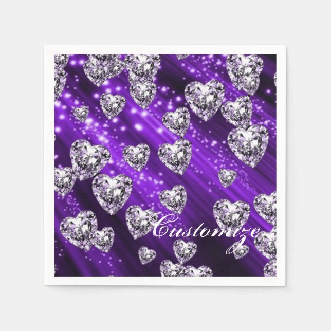 Serviette En Papier Serviette pourpre Sparkle Diamond Hearts (Devant)