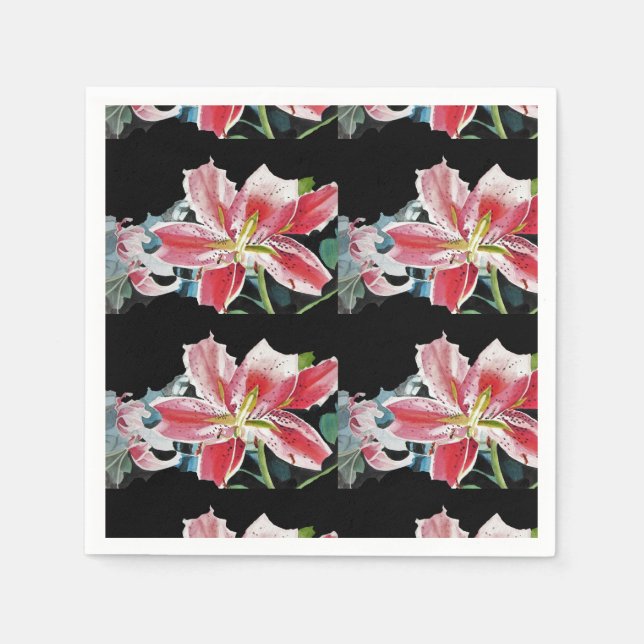 Serviette En Papier Serviette rouge Lily Shabby Chic à fleurs Serviett (Devant)