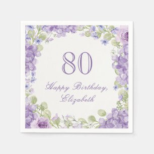Serviette En Papier Serviettes 80e Anniversaire Élégantes Fleuris Viol