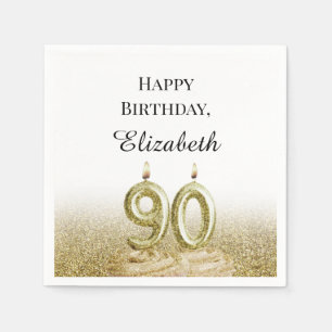 Serviette En Papier Serviettes 90e anniversaire blanc et or