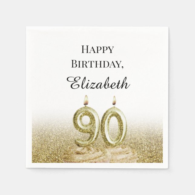 Serviette En Papier Serviettes 90e anniversaire blanc et or (Devant)