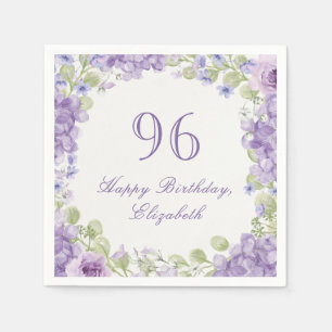 Serviette En Papier Serviettes 96e anniversaire Élégant floral violet