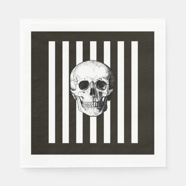 Serviette En Papier Serviettes à crâne noir et blanc (Devant)