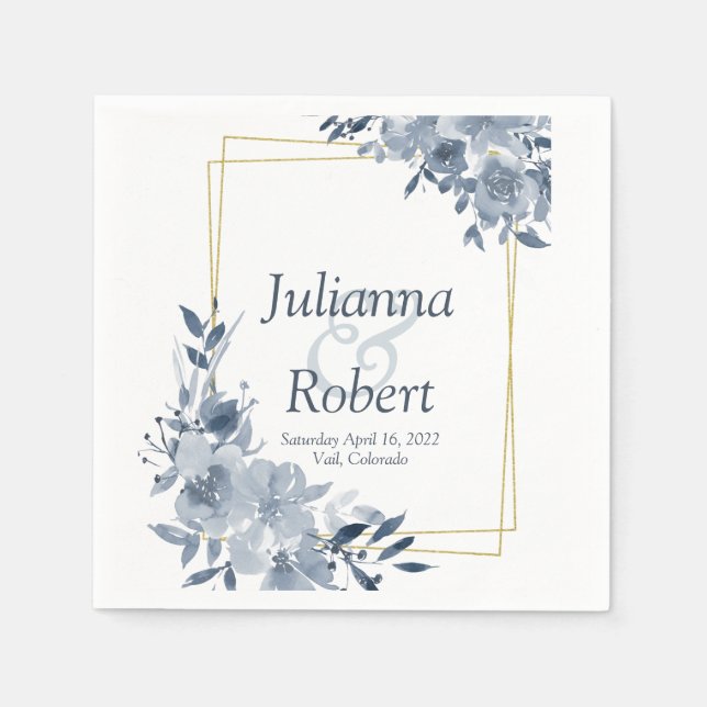 Serviette En Papier serviettes à fleurs bleu aquarelle (Devant)