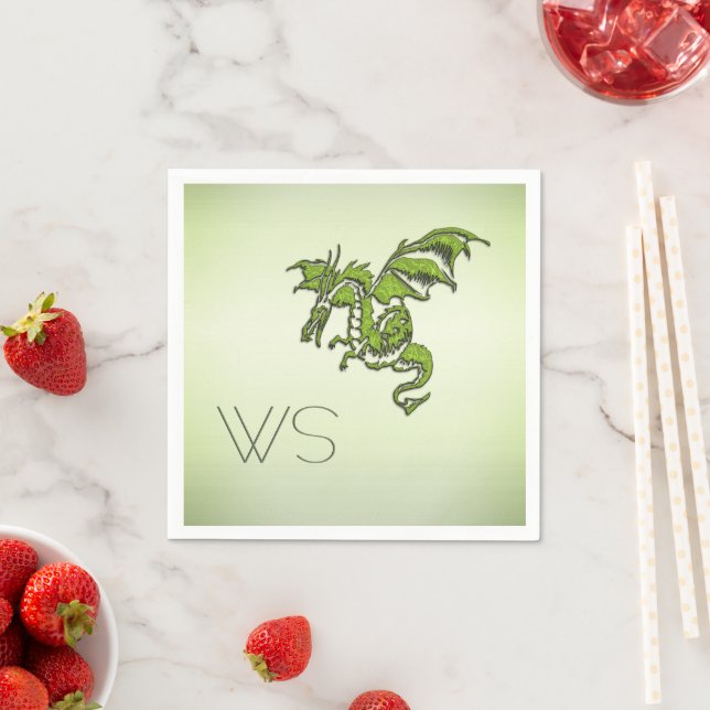 Serviette En Papier Serviettes à monogramme Dragon Vert (En situation)
