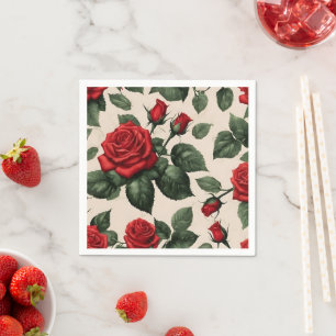 Serviette En Papier Serviettes à motif de roses rouges pour pique-niqu