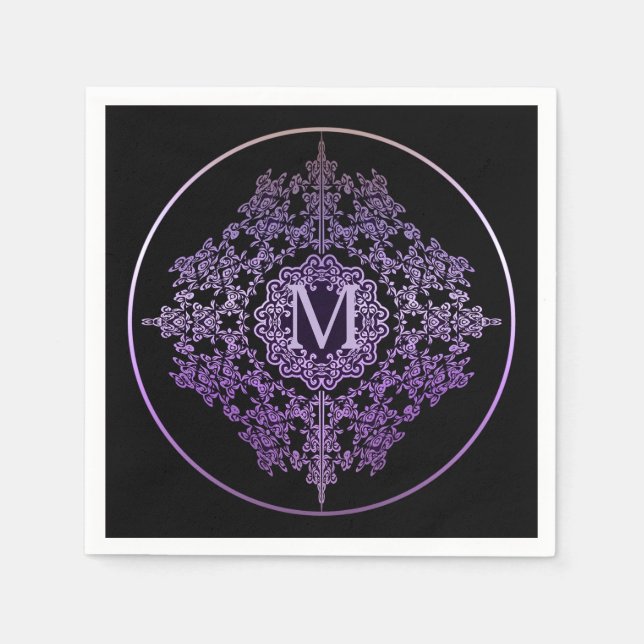 Serviette En Papier Serviettes à motif filigree violet monogramme (Devant)