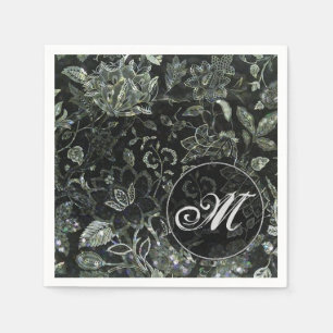 Serviette En Papier Serviettes à motif floral vintage Monogram Black
