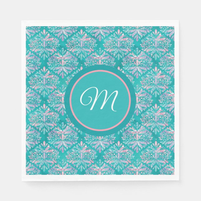 Serviette En Papier Serviettes à motif sarcelle monogrammées (Devant)