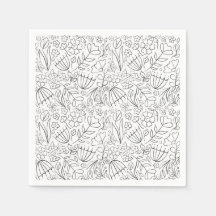Serviettes à motifs de fleurs esquissées en noir e