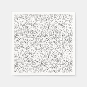 Serviette En Papier Serviettes à motifs de fleurs esquissées en noir e