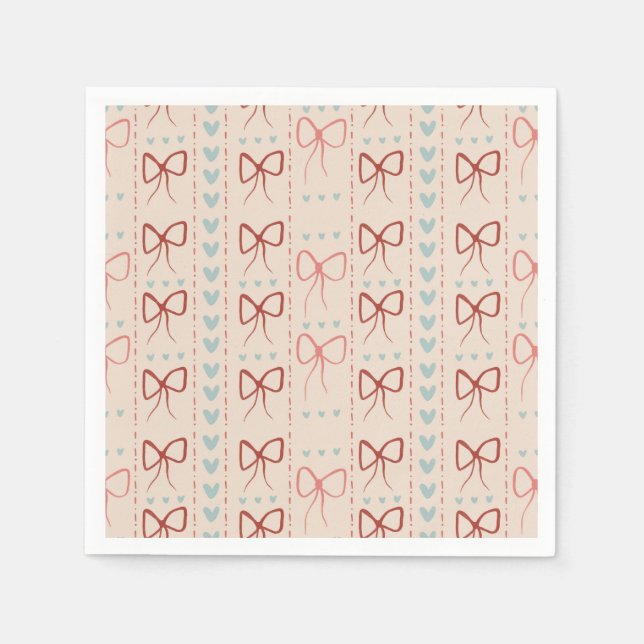Serviette En Papier Serviettes à rubans délicats et coeurs (Devant)