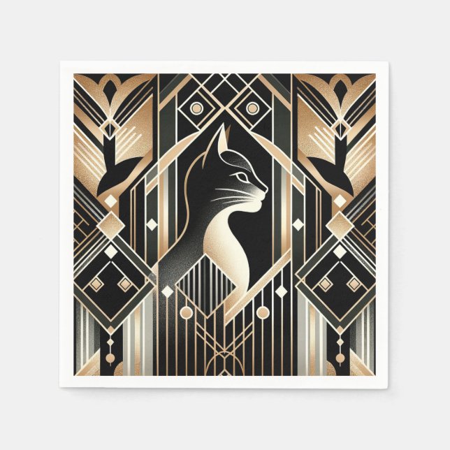 Serviette En Papier Serviettes abstraites de chat noir décoratives (Devant)