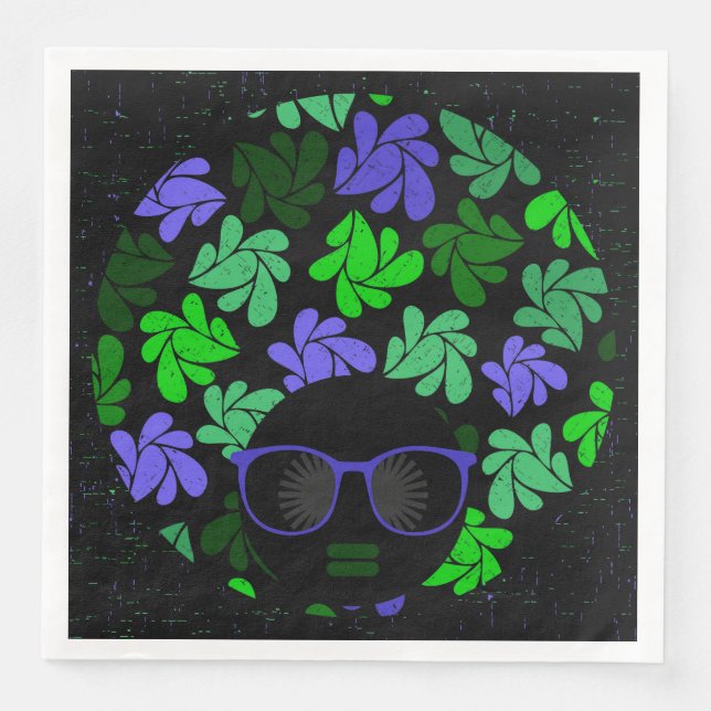 Serviette En Papier Serviettes Afro Diva vert et bleu (Devant)