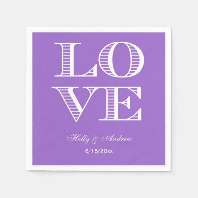 Serviette En Papier Serviettes Améthyste Pourpre, Blanc LOVE (Devant)