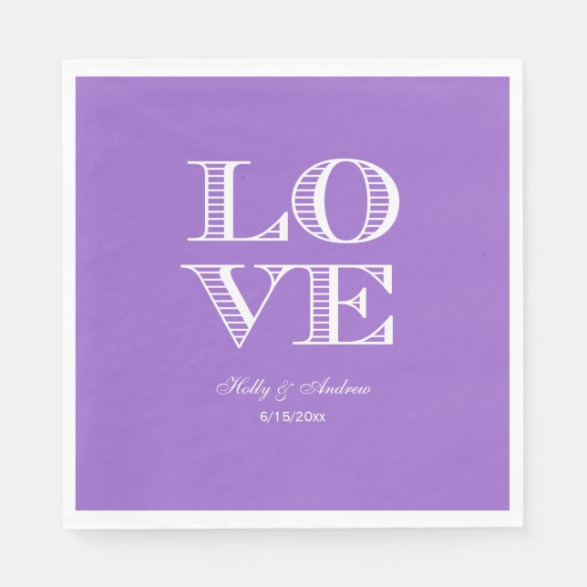 Serviette En Papier Serviettes Améthyste Pourpre, Blanc LOVE (Devant)