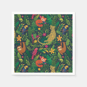 Serviette En Papier Serviettes Animaux de la Forêt Tropicale Dessinés