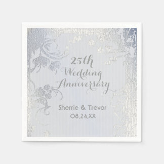 Serviette En Papier Serviettes Annivarsary 25e Mariage Silver Glimmer