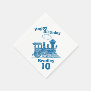 Serviette En Papier Serviettes anniversaire 10 ans garçons train bleu 