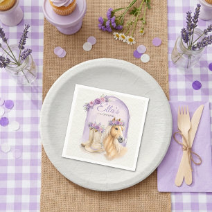Serviette En Papier Serviettes Anniversaire Fille Cheval Floral Violet