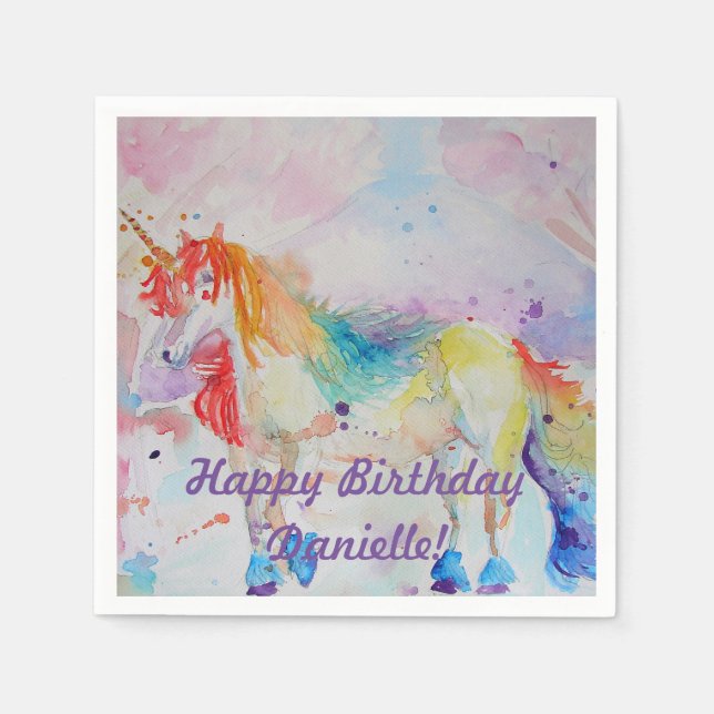 Serviette En Papier Serviettes Anniversaire Filles Licorne Arc-en-ciel (Devant)
