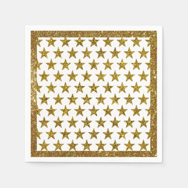 Serviette En Papier Serviettes aux étoiles pailletées or (Devant)