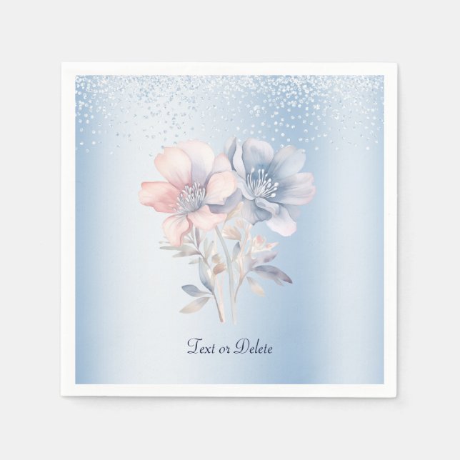 Serviette En Papier Serviettes aux fleurs roses bleues (Devant)