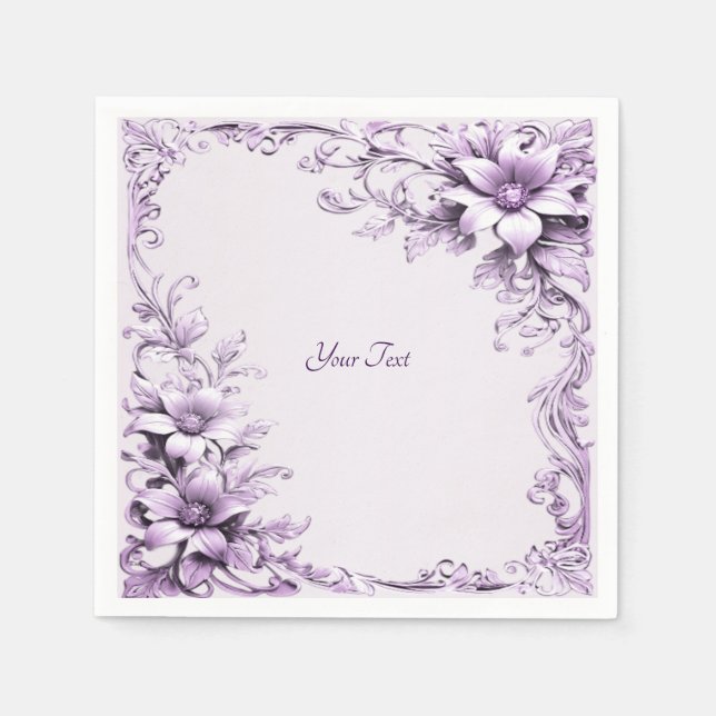 Serviette En Papier Serviettes aux fleurs violettes élégantes (Devant)