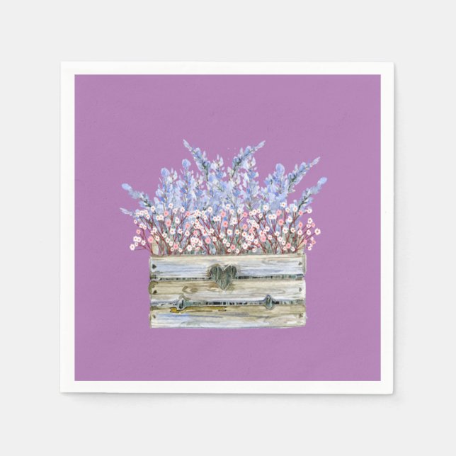 Serviette En Papier Serviettes avec Fleurs dans Conteneur en bois Faux (Devant)