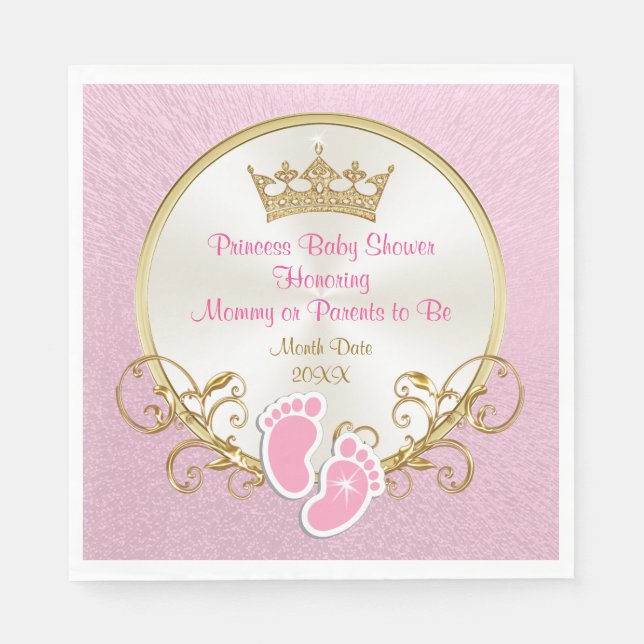 Serviette En Papier Serviettes Baby shower rose et or Princess (Devant)