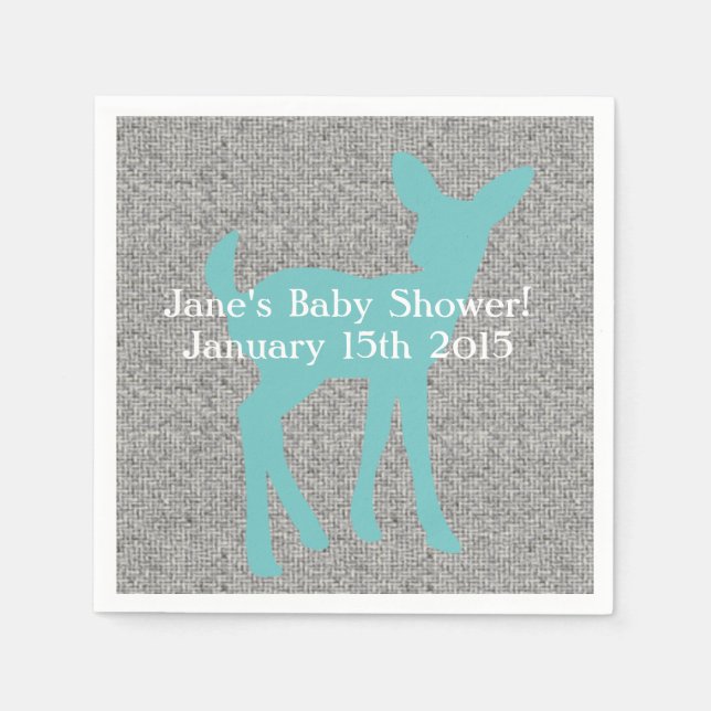 Serviette En Papier Serviettes Blue Baby Deer et Gris Burlap (Devant)