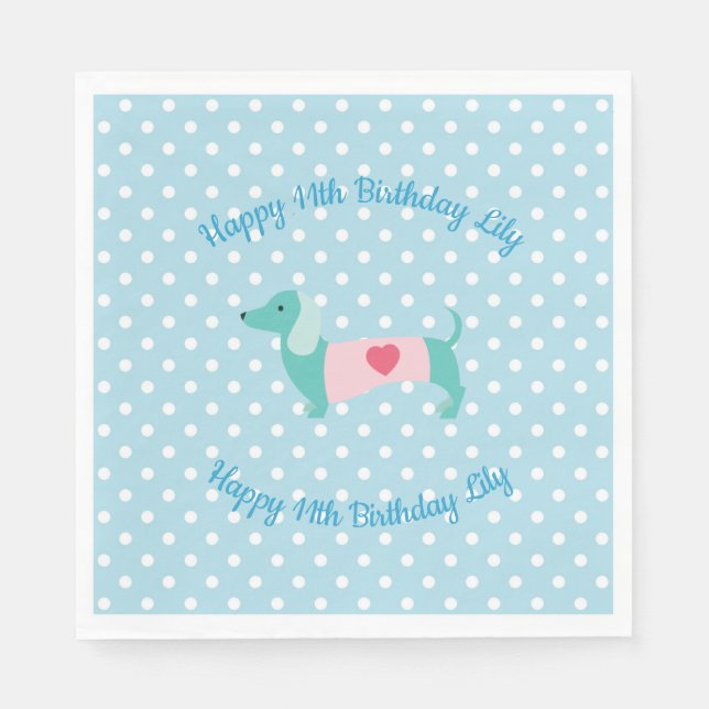 Serviette En Papier Serviettes Blue Dachshund Party (Devant)