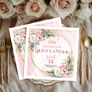Serviette En Papier Serviettes Botaniques Rose Gold Fuschia Quinceañer