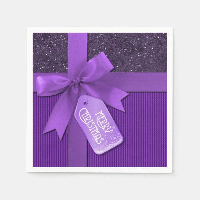 Serviette En Papier Serviettes cadeau de Noël au ruban violet (Devant)
