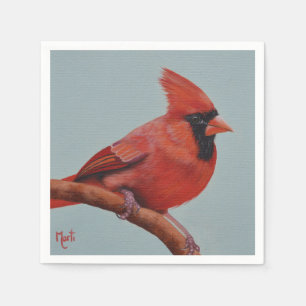 Serviette En Papier Serviettes cardinales rouges de peinture d'oiseau