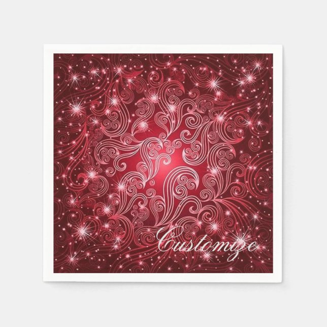 Serviette En Papier Serviettes Céleste Rouge et Étoiles (Devant)