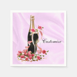 Serviette En Papier Serviettes Champagne et Rose en satin rose