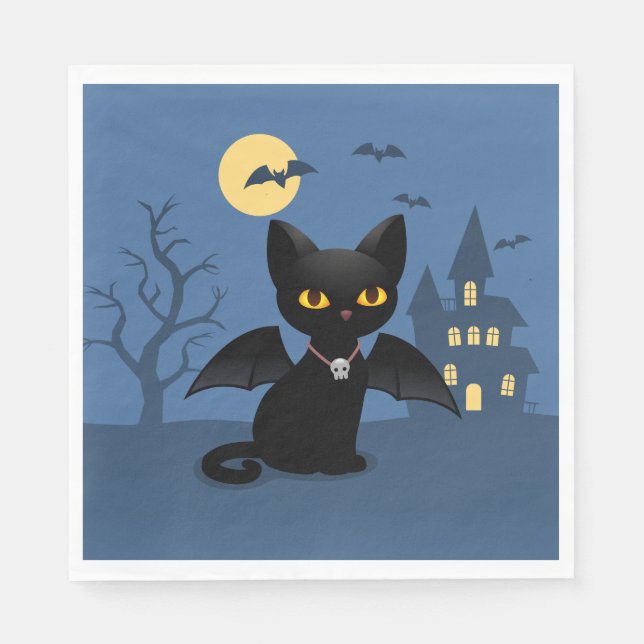 Serviette En Papier Serviettes Chat Noir Vampire d'Halloween avec Aile (Devant)